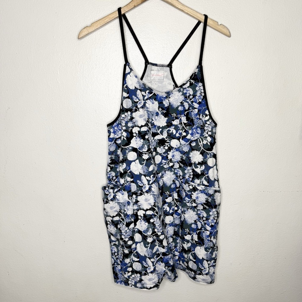 Free People Movement Hot Shot Romper Blue Forest Floral Sleeveless Women's XS